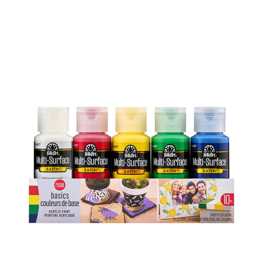 FolkArt MultiSurface Acrylic Paint Set Basics 10 Colors