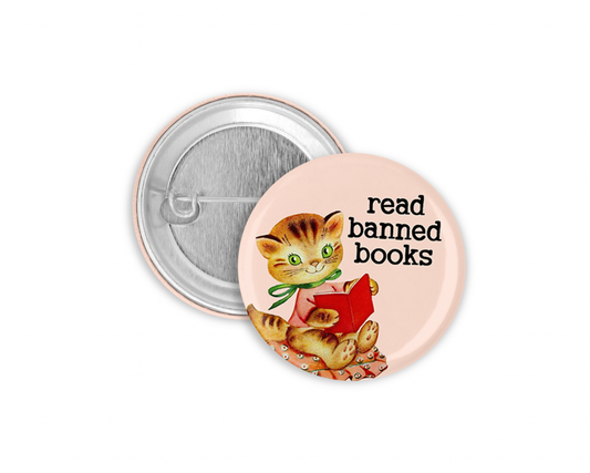 Read Banned Books Cat Pinback Button 