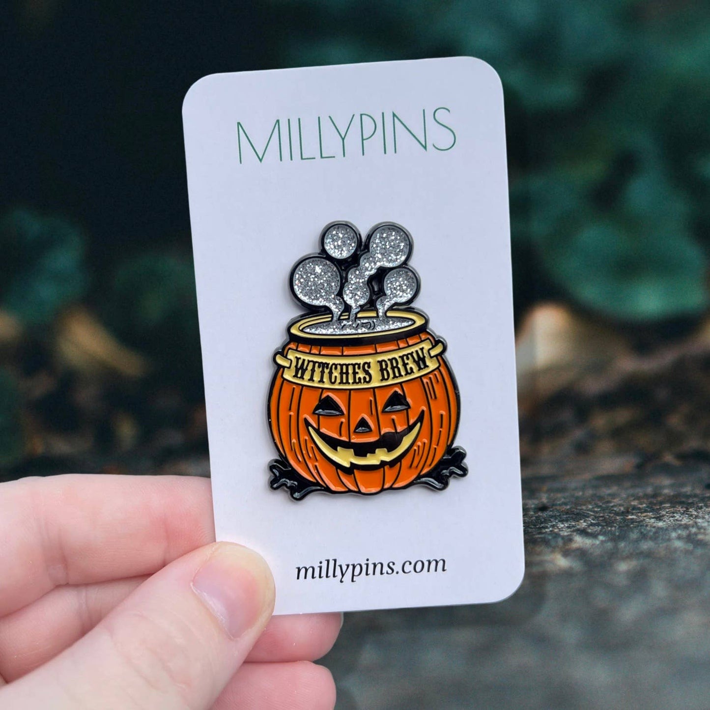 Witches Brew Pumpkin Glitter Enamel Pin