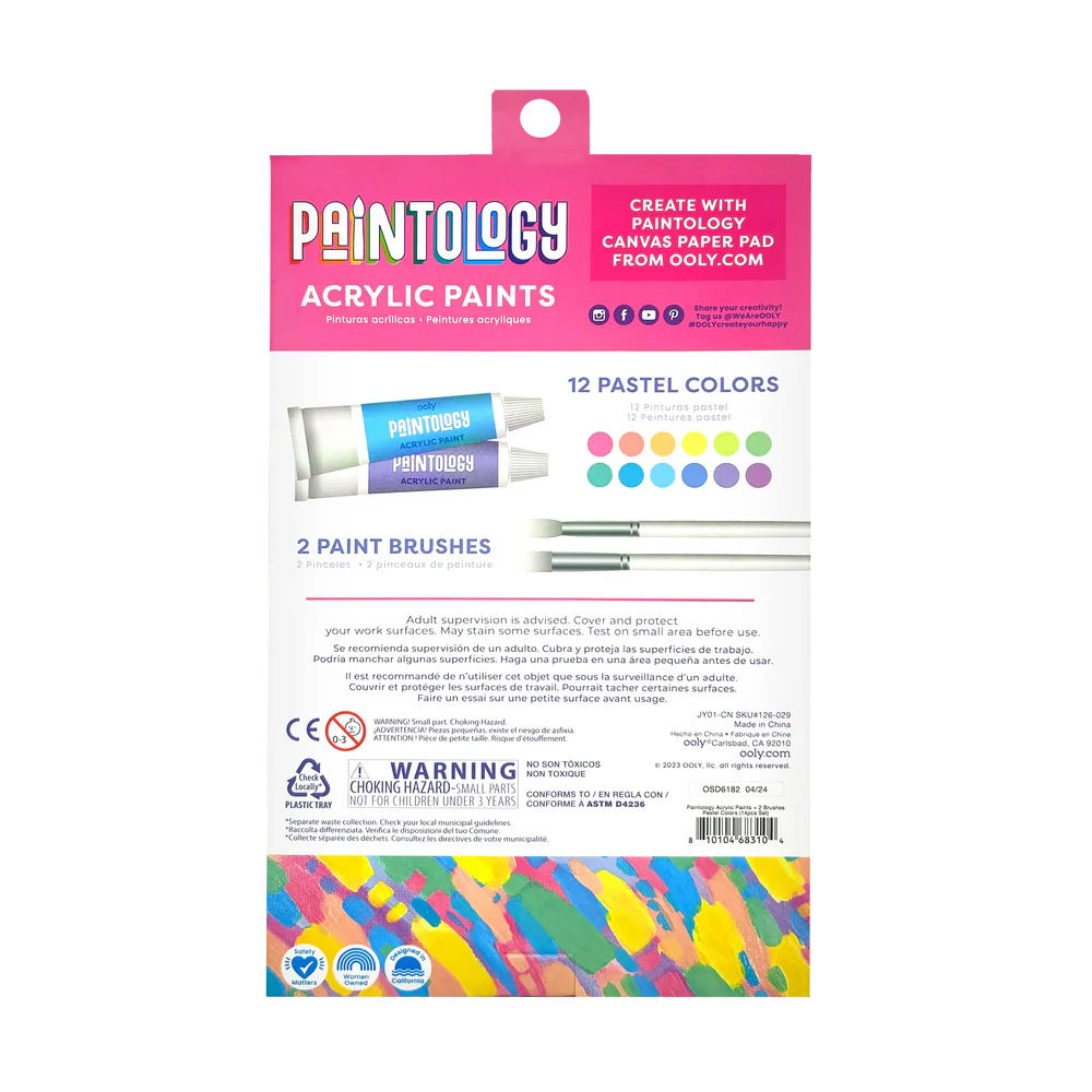 Paintology Acrylic Paints + 2 Brushes - Pastel Colors