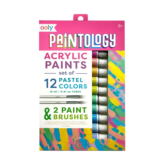 Paintology Acrylic Paints + 2 Brushes - Pastel Colors