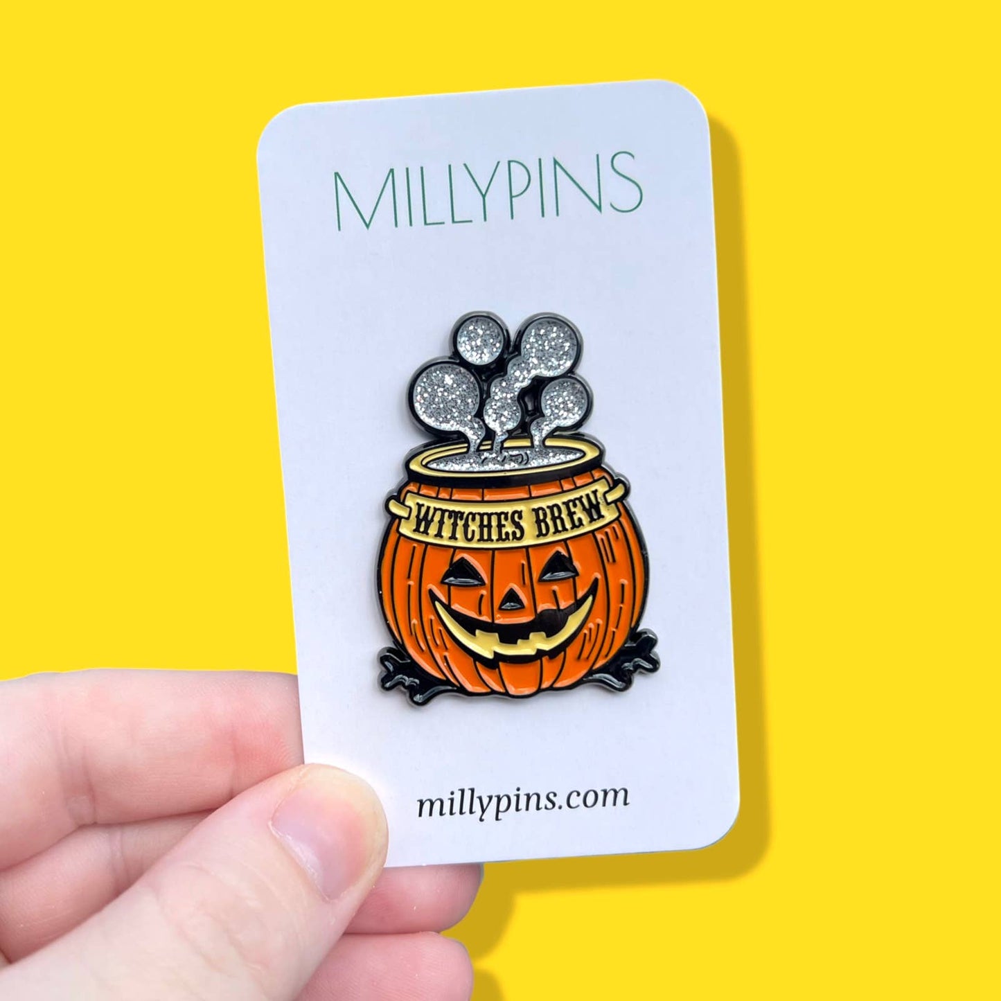 Witches Brew Pumpkin Glitter Enamel Pin