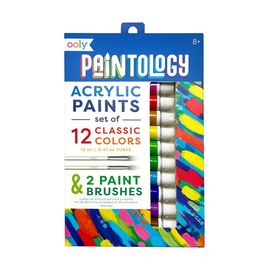 Paintology Acrylic Paints + 2 Brushes - Classic Colors