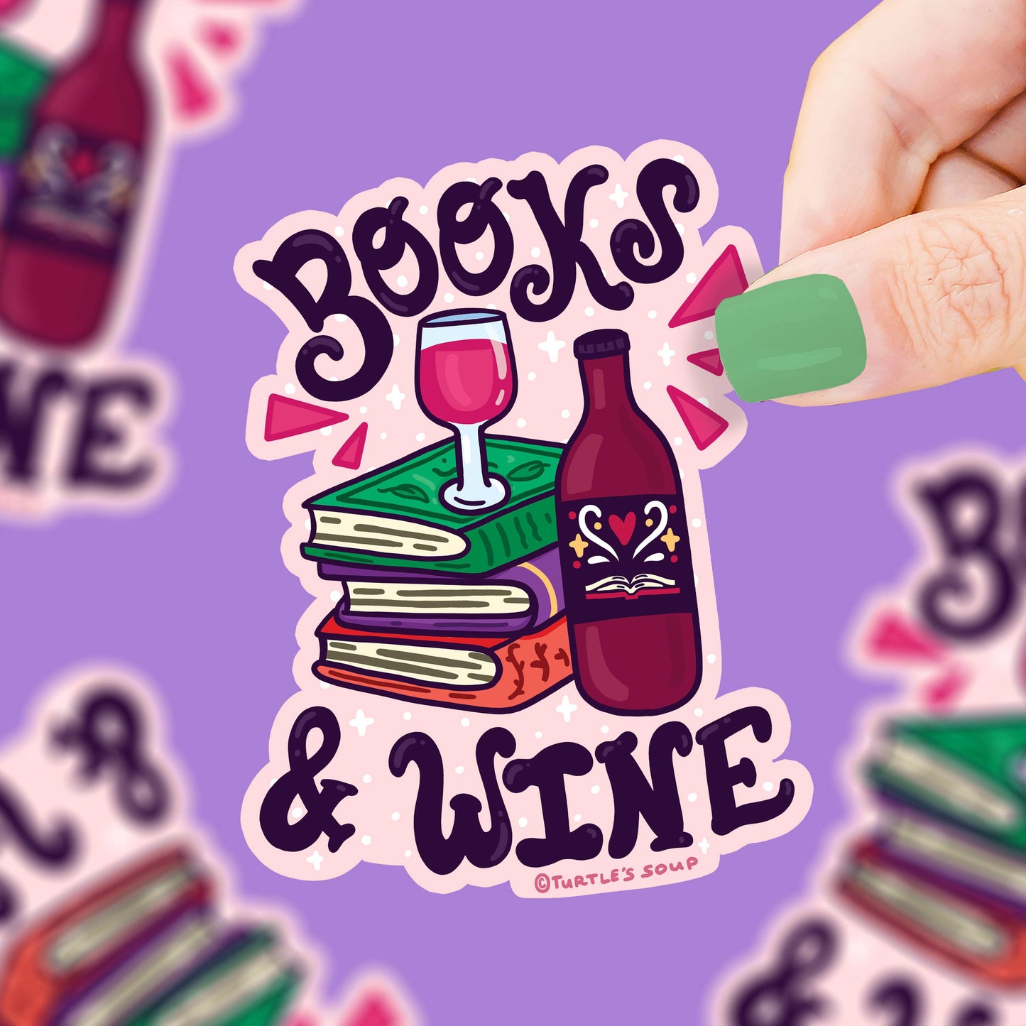 Books and Wine Reading Wine Glass Vinyl Sticker