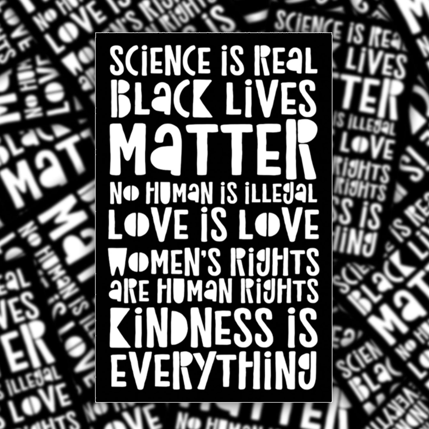 Science is Real Black Lives Matter No Human is Illegal Vinyl Sticker