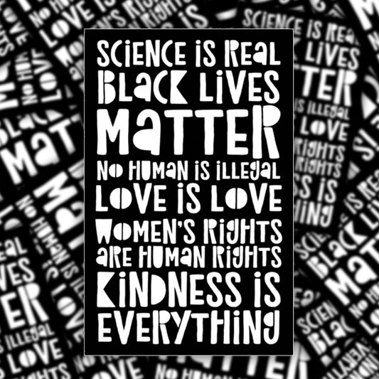 Science is Real Black Lives Matter No Human is Illegal Vinyl Sticker