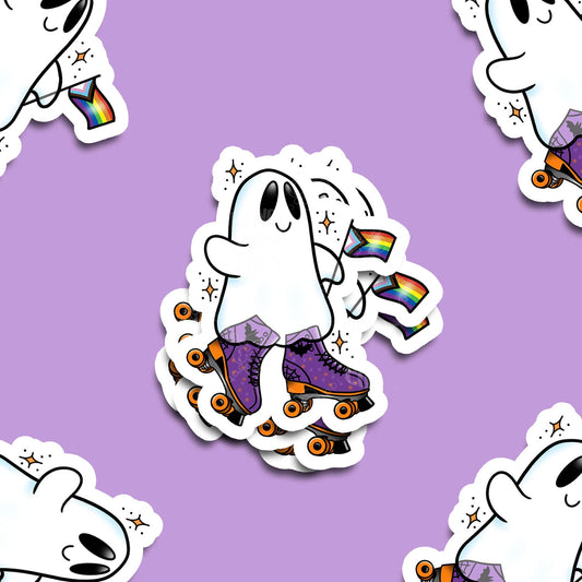 Roller Skate Pride Queer Ghost Vinyl Sticker