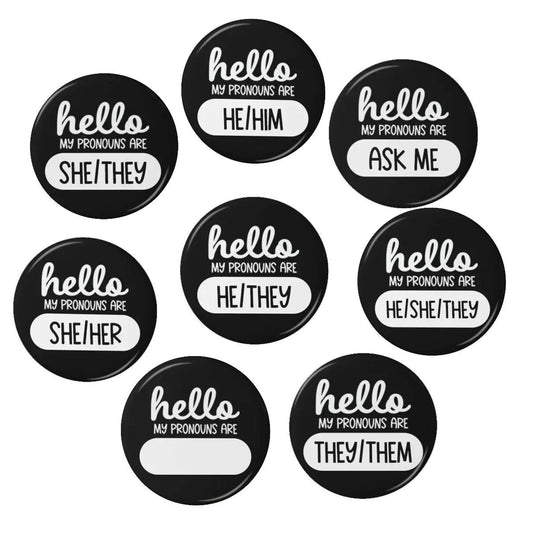 Hello My Pronouns Are Pronoun Pinback Button Style 3